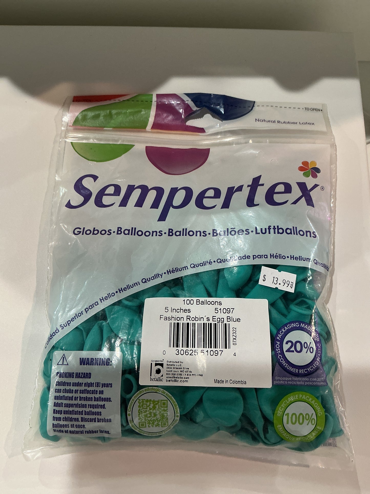 Sempertex 100ct Fashion Robins Egg 5”