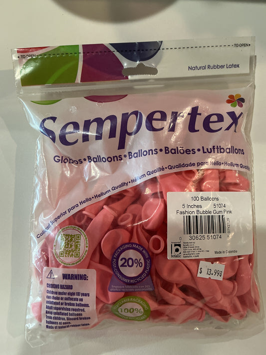Sempertex 100ct Fashion Bubble Gum Pink 5”